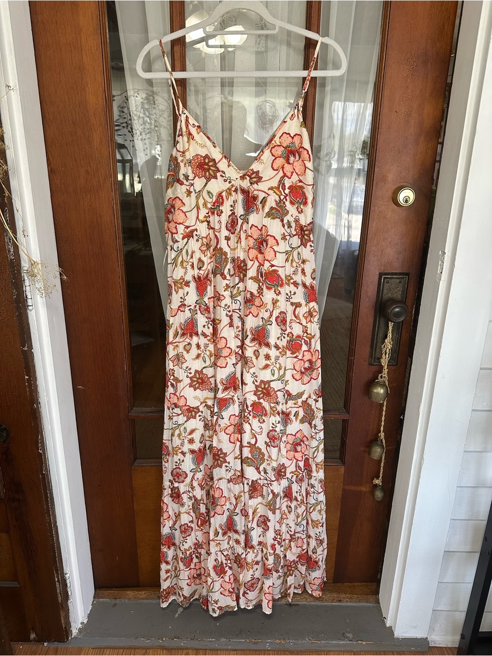 1. State Floral Maxi Dress in Cream, Coral and Red